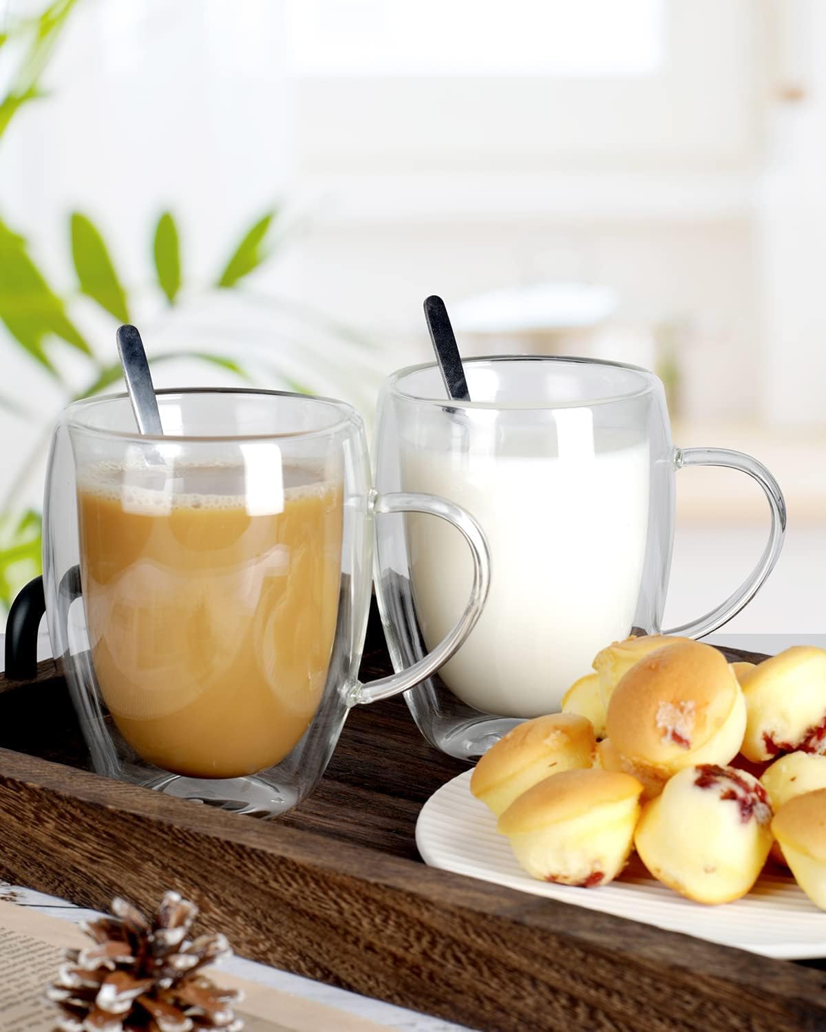 4 Pack Double Walled Coffee Cups Glasses Mug 12oz Borosilicate Glass