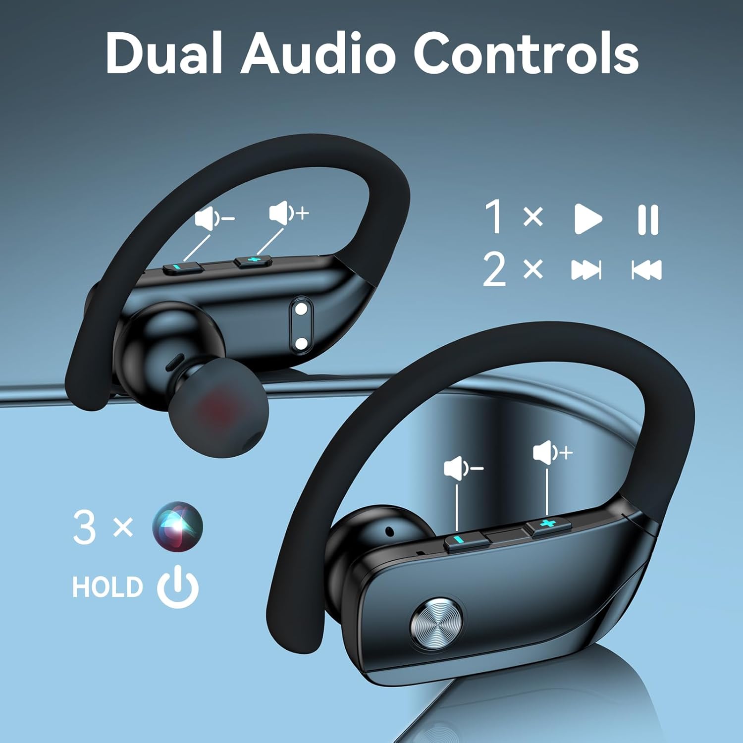 Ear Buds Wireless Earbuds Bluetooth Headphones with 80H Playtime LED Display Case, Over-Ear Hook with Mic, Stereo