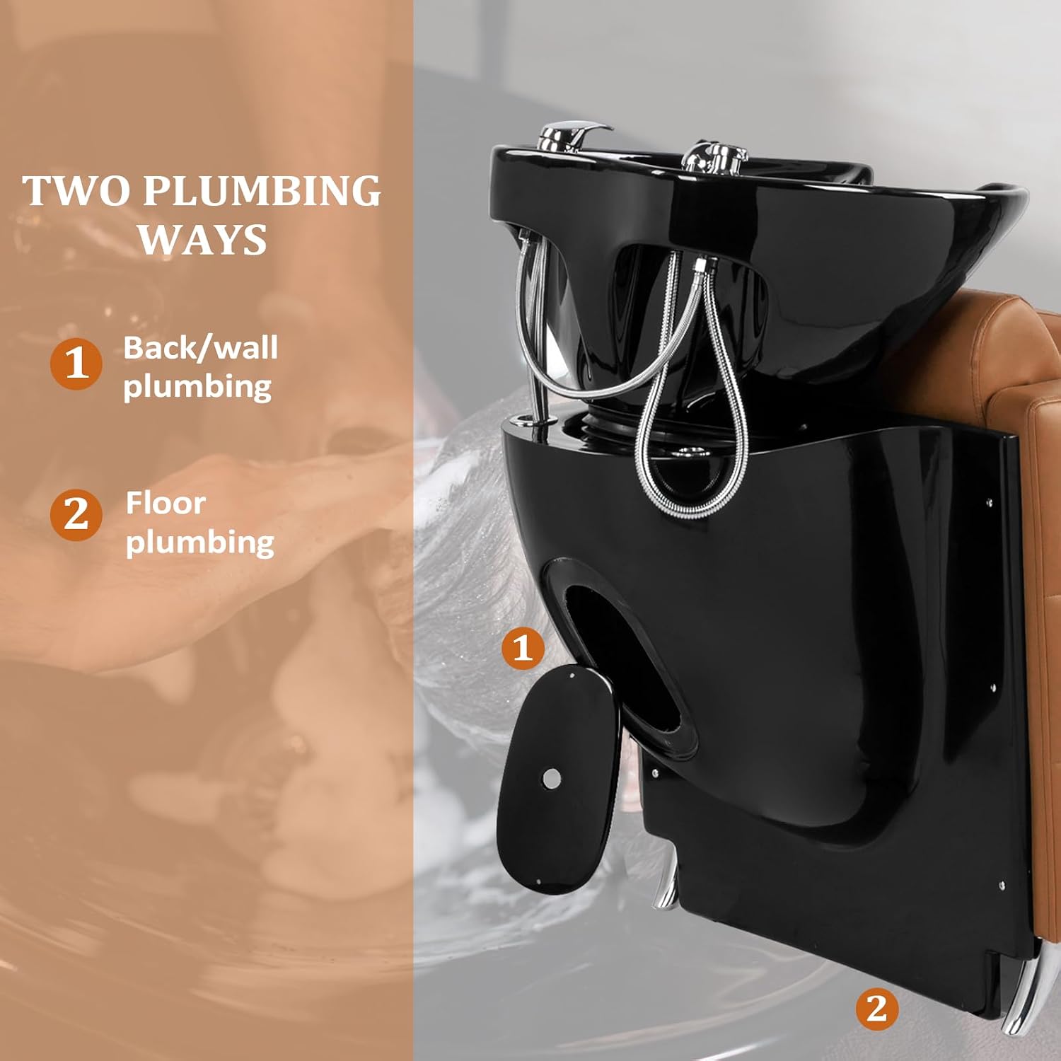 Salon Shampoo Bowl and Chair, Extra Wide Seat & Porcelain Hair Washing Sink, Shampoo Unit for Beauty Spa Barbershop