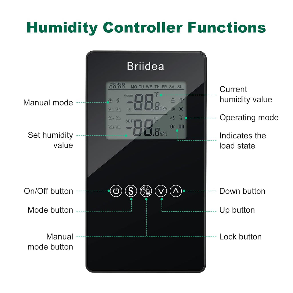 Humidity Controller, briidea Pre-Wired Humidistat Humidifier Dehumidifier with LCD Display High Accuracy Humidity
