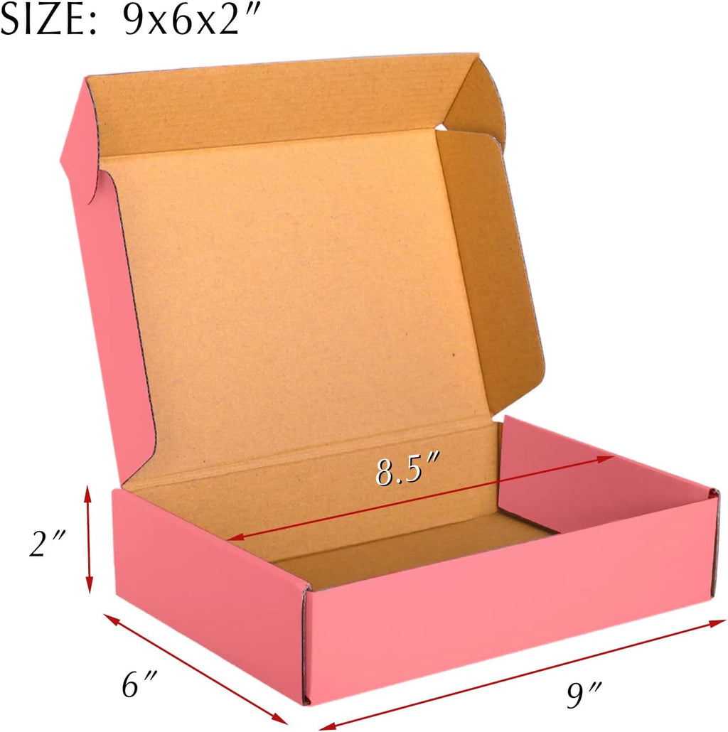 Pink Cardboard Corrugated Boxes - 9x6x2, 30 Pack Shipping & Mailing Boxes