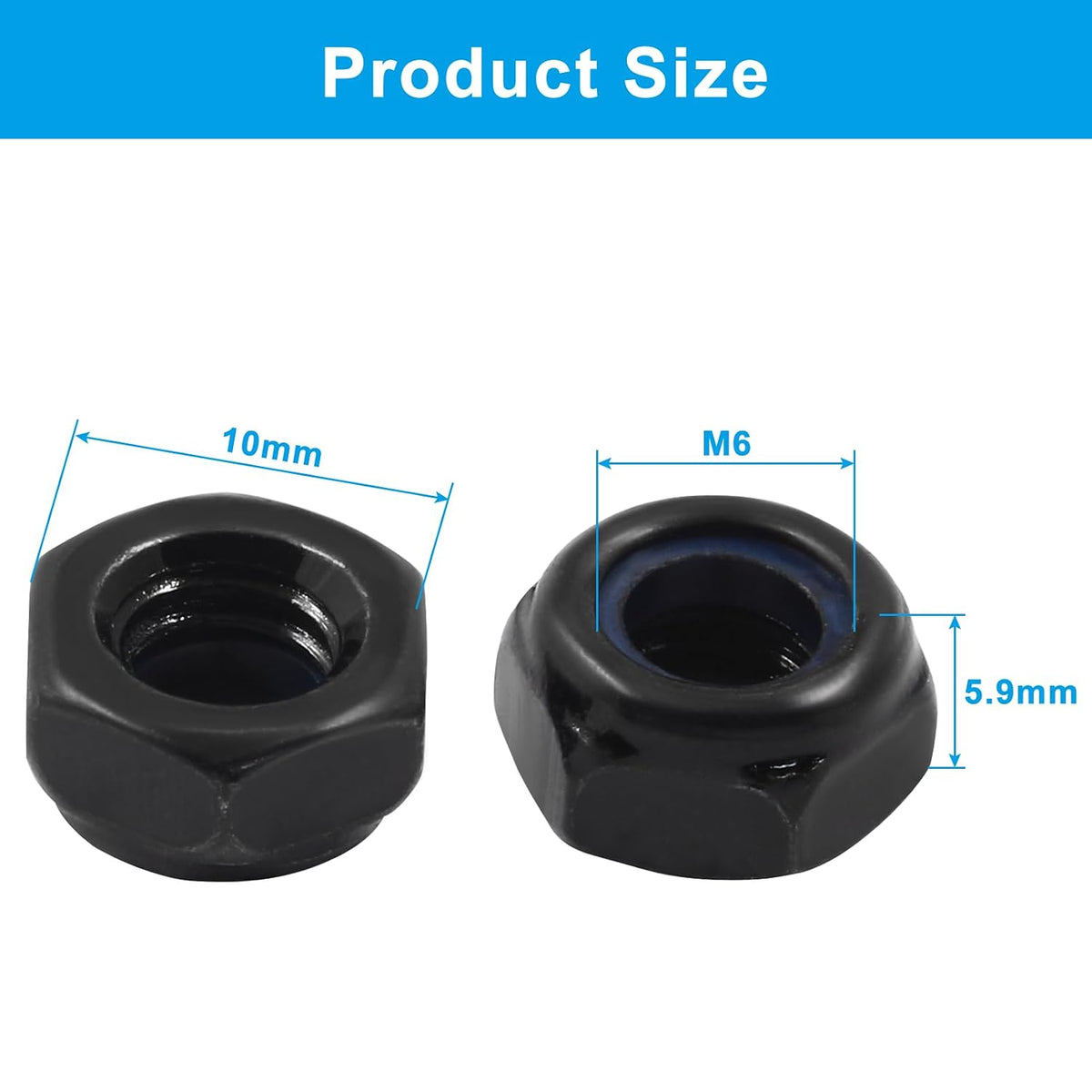 Hitefu M6 x 1mm Hex Lock Nuts, Black, 40PCS