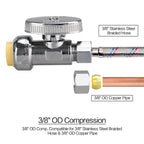 20pcs Straight Stop Valve, 1/2" PTC Input, 3/8" OD Compression Output