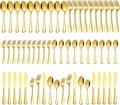 Gold Silverware Set for 12, Compralo 60 Pieces Stainless Steel Shiny Gold Flatware Set, Cutlery Tableware Set Include