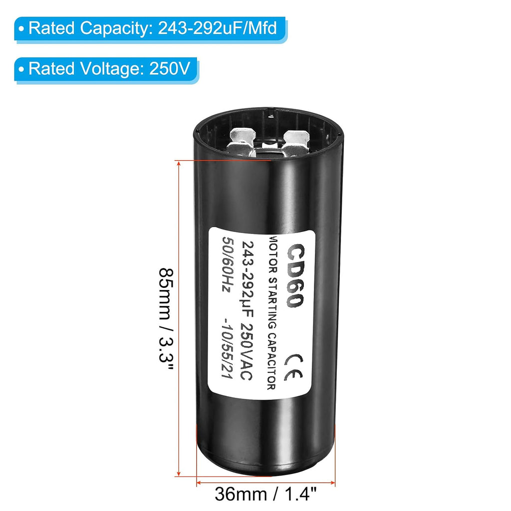 PATIKIL Motor Start Capacitor, 2 Pack 243-292uF/Mfd 250VAC 50/60Hz CD60 Run Capacitor