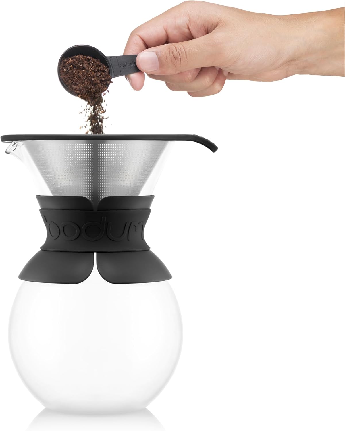 34oz Pour Over Coffee Maker, High-Heat Borosilicate Glass with Reusable Stainless Steel Filter and Black Band Grip