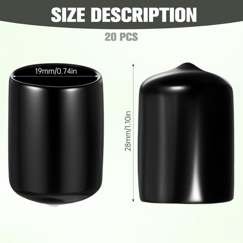 20 Pcs 3/4" Rubber Caps and Plugs, Round End Cap for Metal Tubing Protective Rubber Caps Black Vinyl Cover Screw Thread Protectors Assortment Kit for Metal Tube Rod Bolt Screw