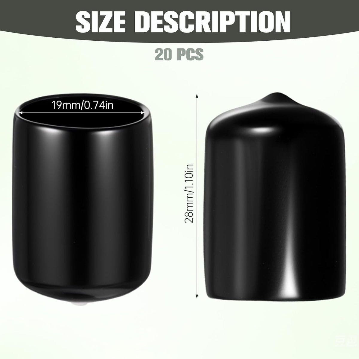 20 Pcs 3/4" Rubber Caps and Plugs, Round End Cap for Metal Tubing Protective Rubber Caps Black Vinyl Cover Screw Thread Protectors Assortment Kit for Metal Tube Rod Bolt Screw