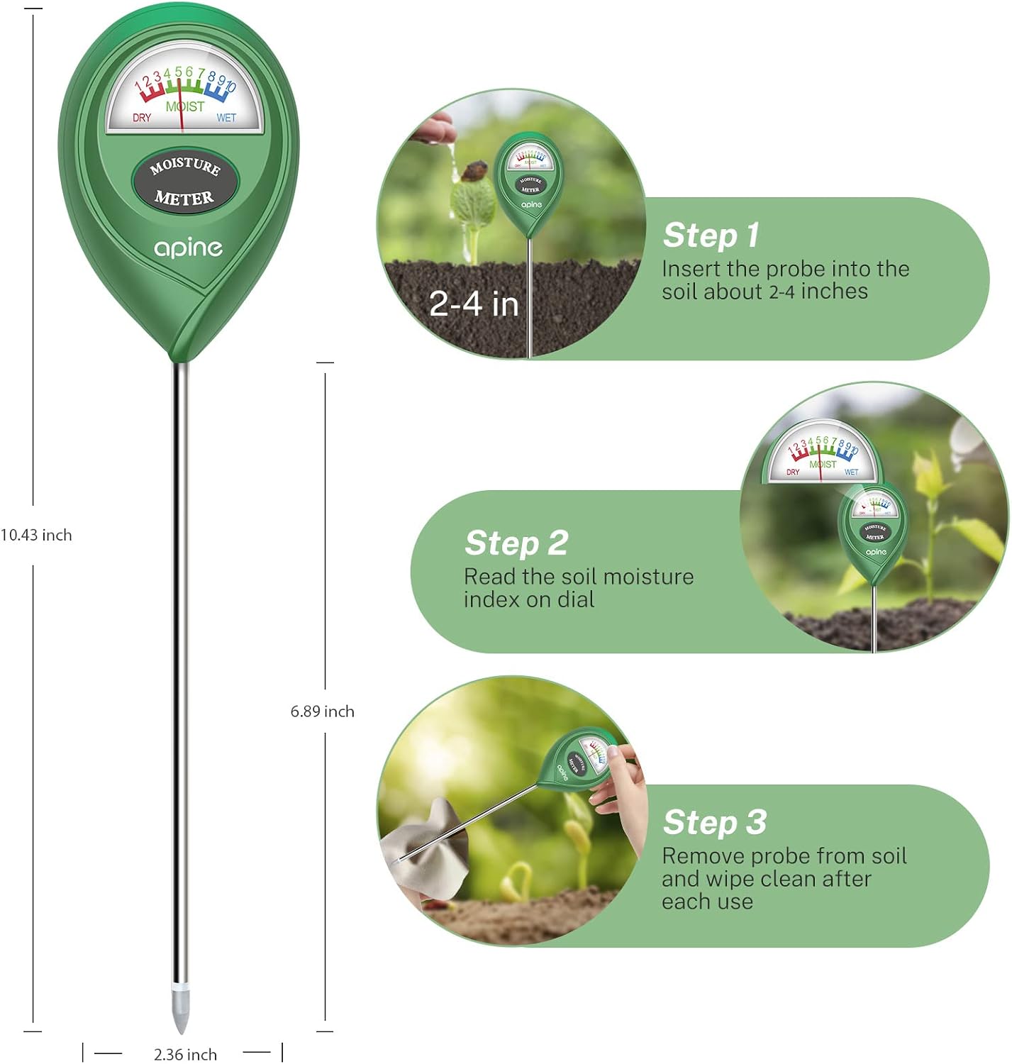 Soil Moisture Meter,Plants Moisture Meter,Plant Water Meter for Indoor/Outdoor Plants,Hydrometer for Plants（Green）