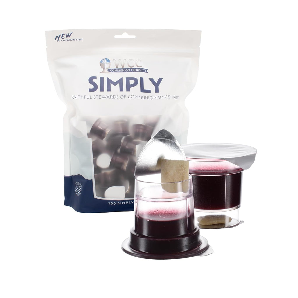 Simply Communion Bagged Prefilled Communion Cups 100 Count | Concord Grape Juice & Unleavened Bread | Quiet Seal