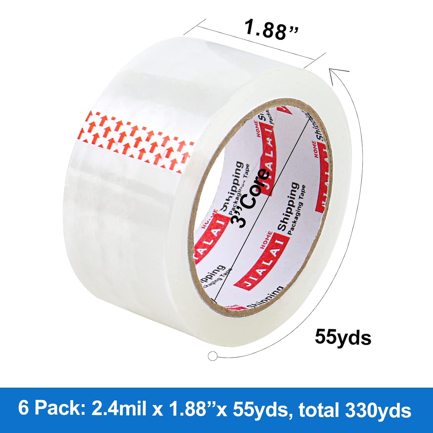 Heavy Duty Transparent Packing Tape,6 Rolls with Refillable Dispenser,Industrial Grade Packaging Tape for Shipping