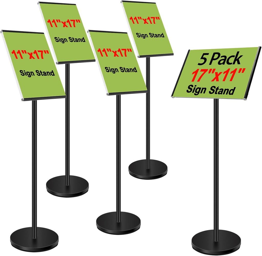 Heavy Duty Sign Stand - 5 Pack, Adjustable Pedestal Holder for 11 x 17 Signs, Horizontal/Vertical View, Indoor/Outdoor