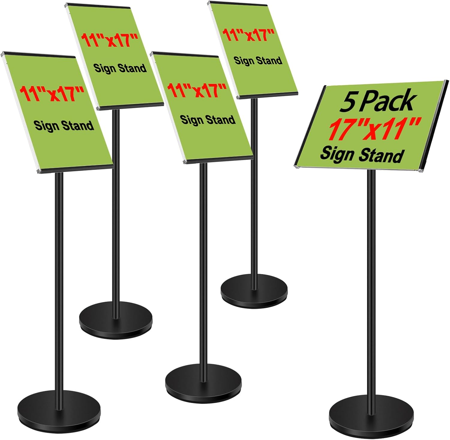 Heavy Duty Sign Stand - 5 Pack, Adjustable Pedestal Holder for 11 x 17 Signs, Horizontal/Vertical View, Indoor/Outdoor