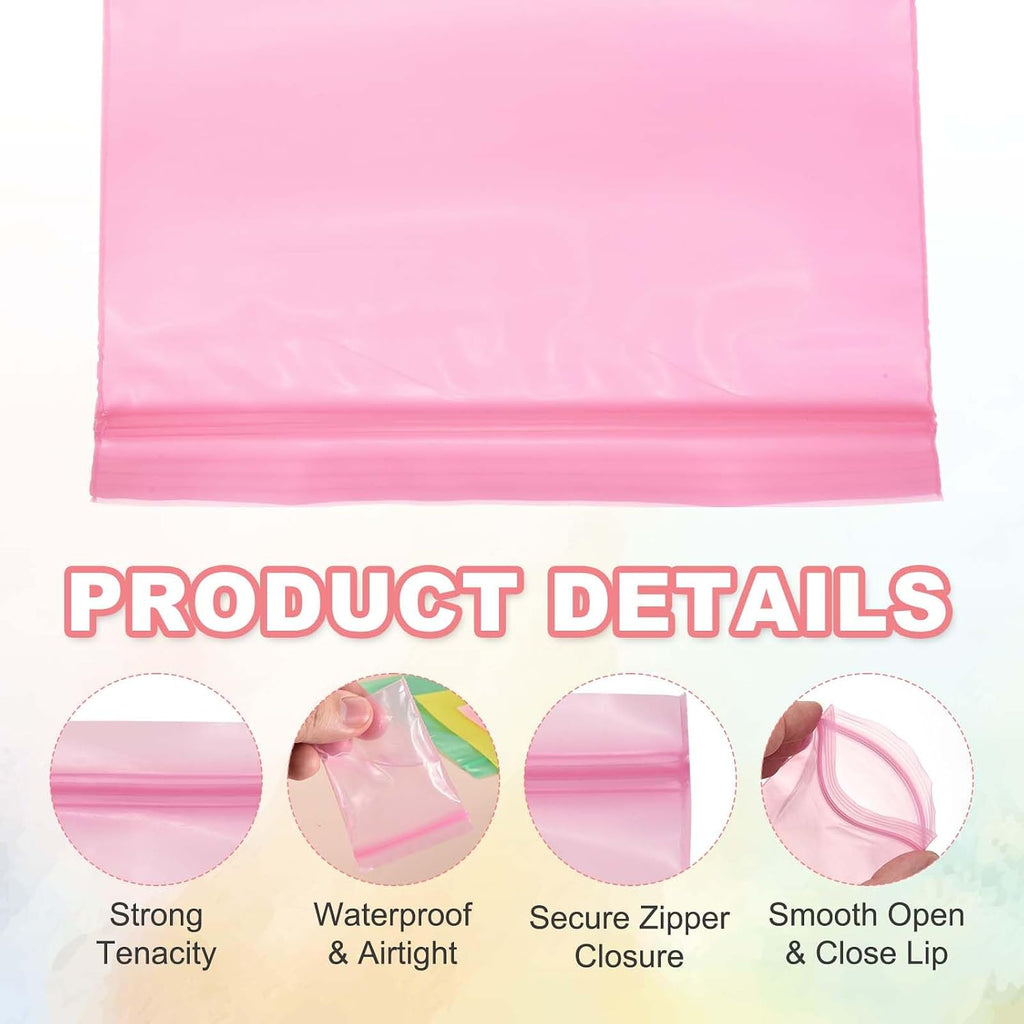 Plastic Reclosable Zip Bags 2"x3"-4.7 Mil Thick Pink 200Pcs
