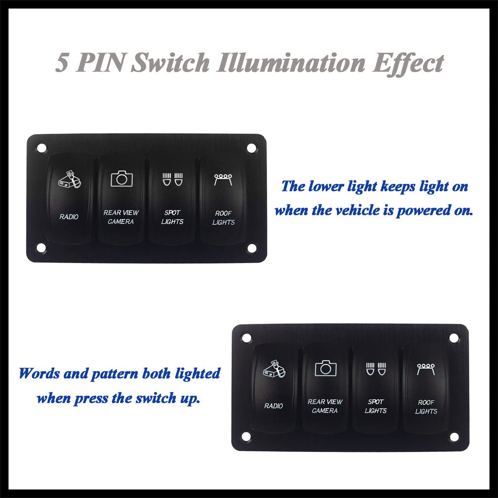 Customize 4 Way Rocker Switch Panel White Led Toggle Switch Panel for Car Boat Marine RV Side by Side UTV Dashboard IP66