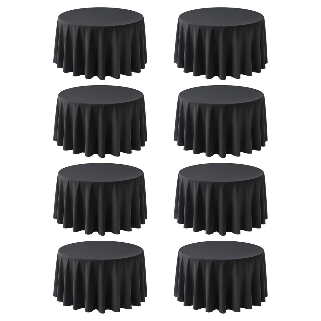 8 Pack Black Round Tablecloths 90 Inch for 36"-72" Table