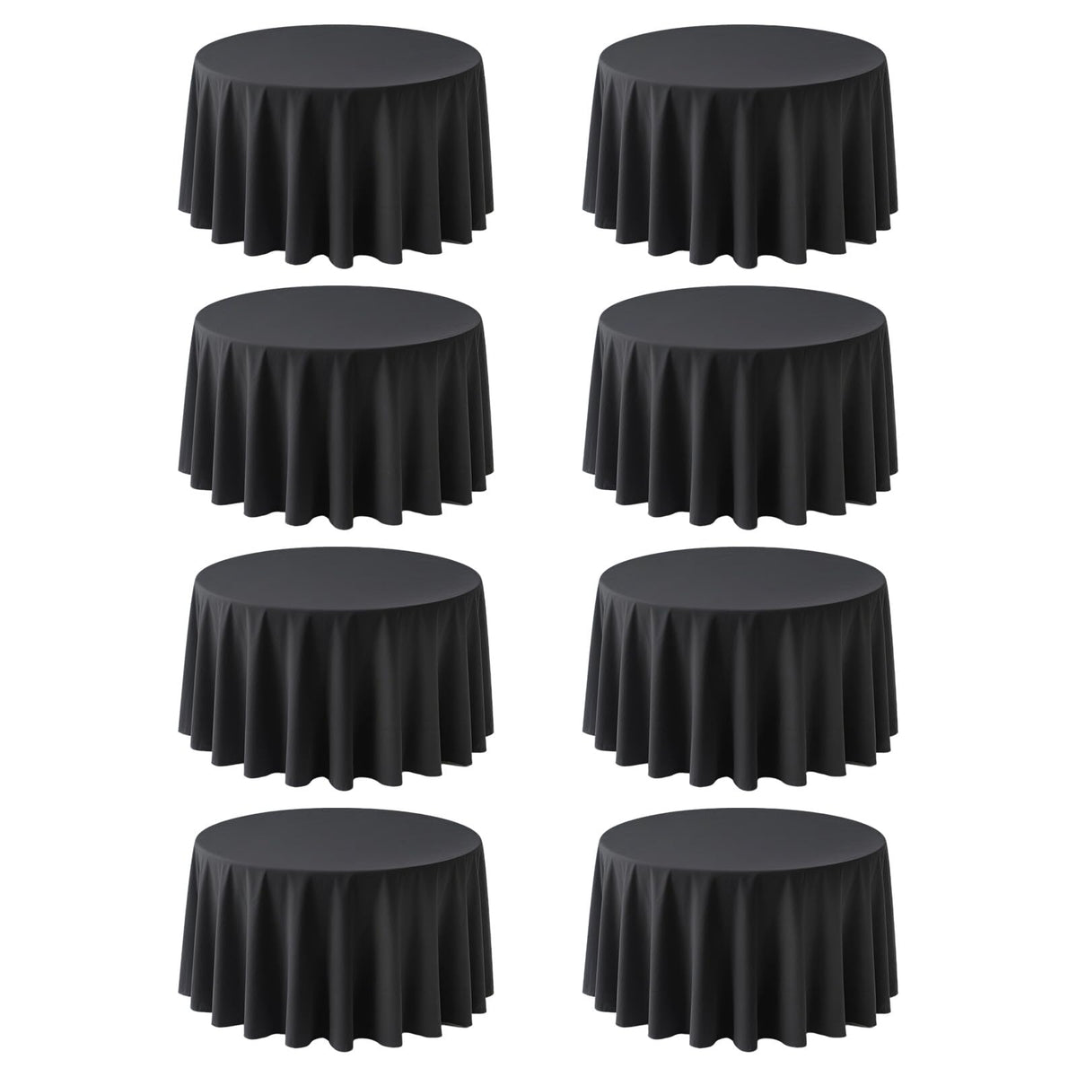 8 Pack Black Round Tablecloths 90 Inch for 36"-72" Table