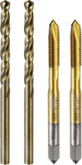 uxcell Metric Tap & Drill Bit Set, 2pcs M5 x 0.8 Spiral Point Thread Taps Titanium Coated and 2pcs 4.2mm Twist Drill Bits Roasted Yellow, Screw Tapping Threading Tools
