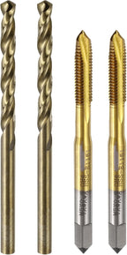 uxcell Metric Tap & Drill Bit Set, 2pcs M5 x 0.8 Spiral Point Thread Taps Titanium Coated and 2pcs 4.2mm Twist Drill Bits Roasted Yellow, Screw Tapping Threading Tools