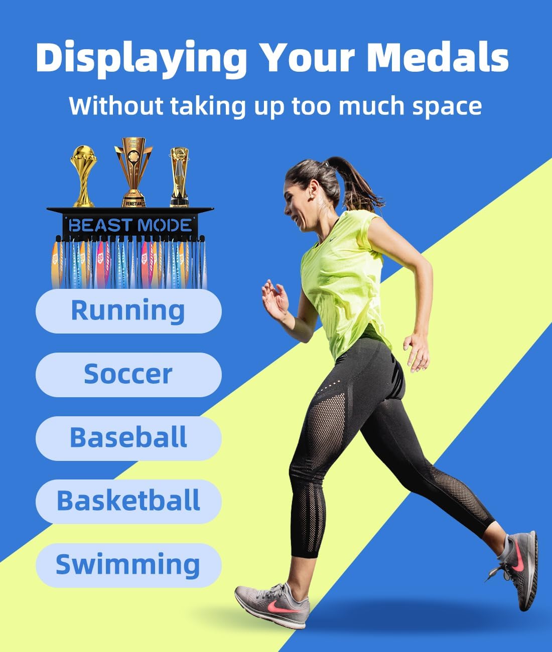 Medal Hanger Ribbon Holder Wall Metal Rack Organizer Awards Ribbon Cheer Gymnastics Soccer Runner Medals