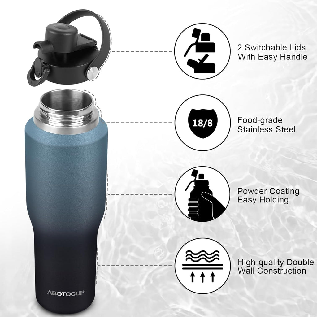 40oz Insulated Water Bottle Keep Cold 24h&Hot 12h, Double Wall Vacuum Insulated Water Bottles with Straw/Spout Lid