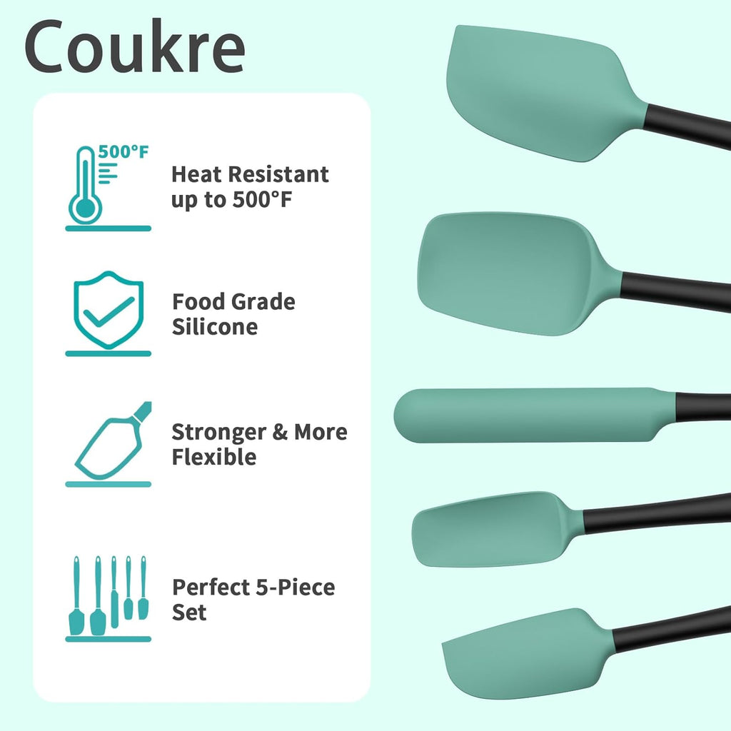 Silicone Spatula Set of 5,High Temperature Resistant, Food Grade Silicone, Dishwasher Safe, for Baking, Cooking (Aqua