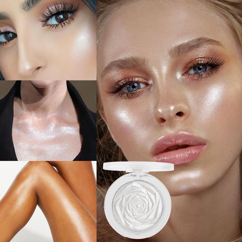 Pearl White Silver Face Highlighter Makeup, White Shimmer Glitter Diamond Sparkly Highlighters Makeup Eyeshadow