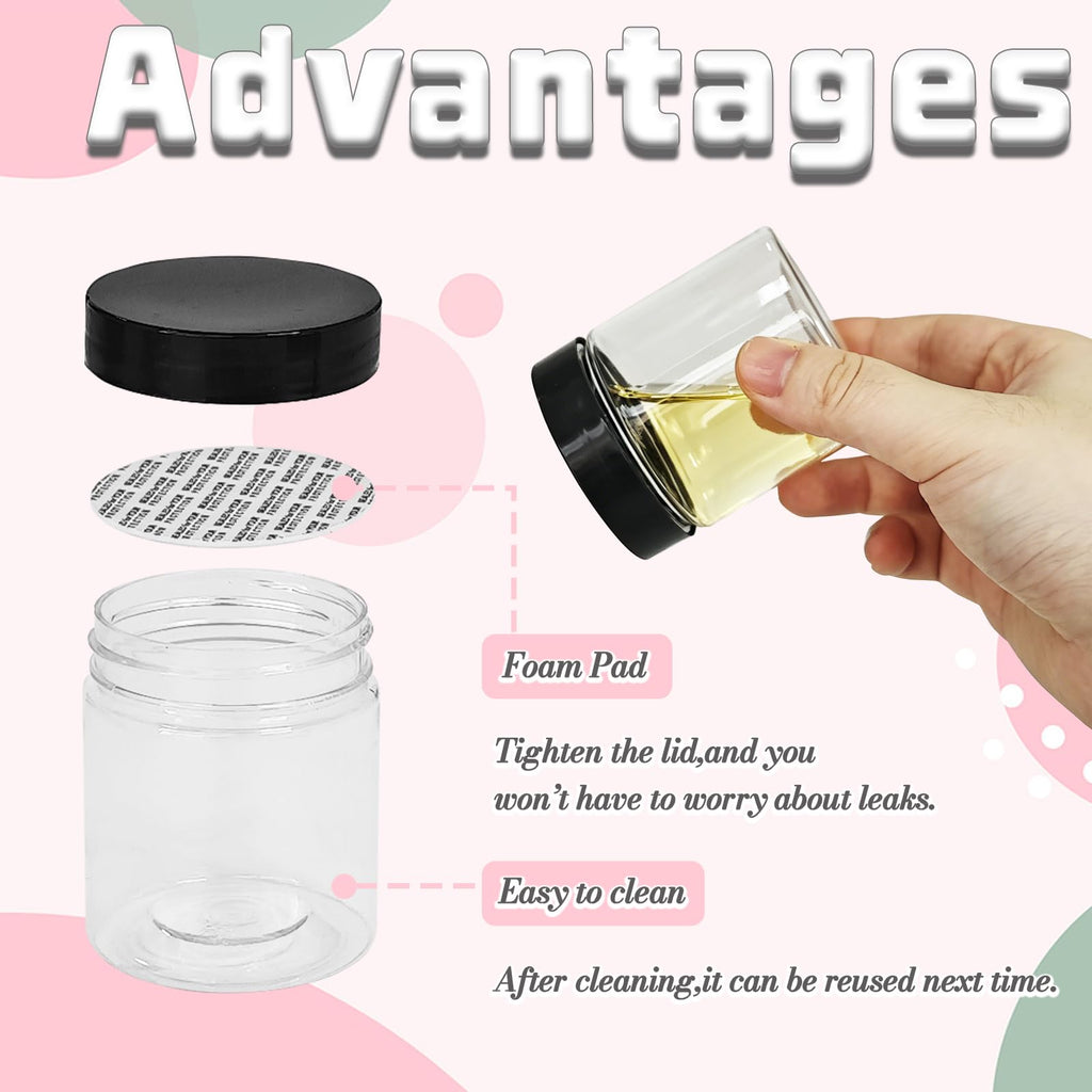 50 Pack 4oz Clear Plastic Jars with Lids,115ml Wide-Mouth Refillable Storage Containers,Empty Round Containers for