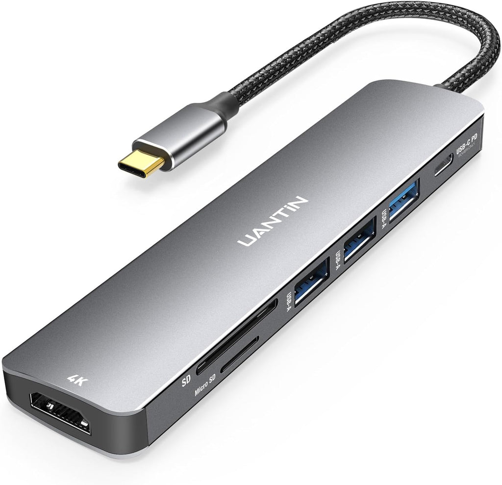 USB C Hub 7 in 1 Multiport Adapter with 4K HDMI Dongle, 100W PD, SD/TF Card Reader, 3 USB-A, USBC Docking Station for