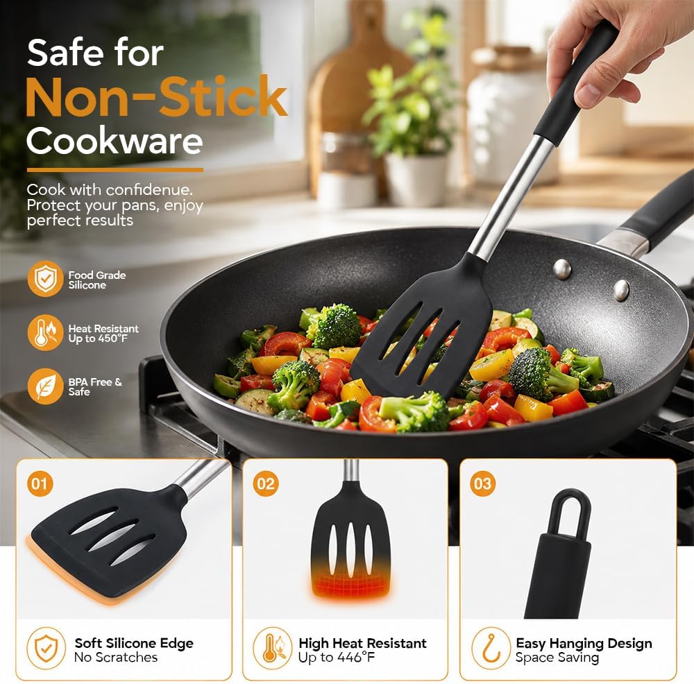 Silicone Cooking Utensils Set 6 PCS, Heat Resistant Non Stick Spatula Spoon Turner Kitchen Tools – BPA Free Non-Toxic