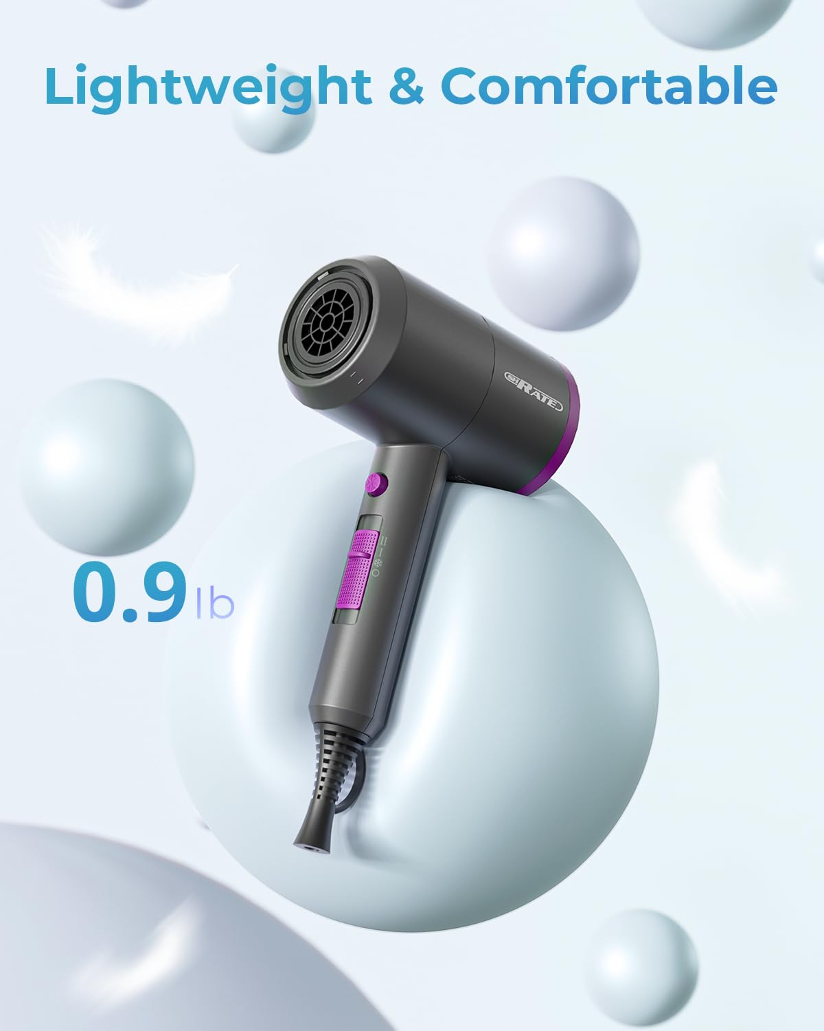 Professional Ionic Hair Dryer with Diffuser & Nozzle | Low Noise