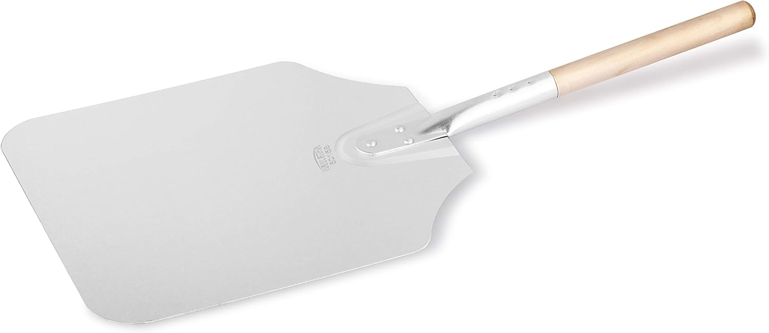 50158 Aluminum Pizza Peel, Wooden Handle, 12 x 14 inch Blade, 26 inch overall