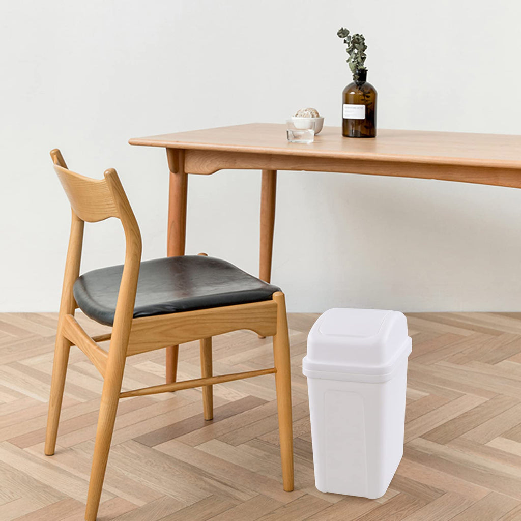 1.8 Gallon Plastic Swing Lidded Trash Can, Small Garbage Bin, White