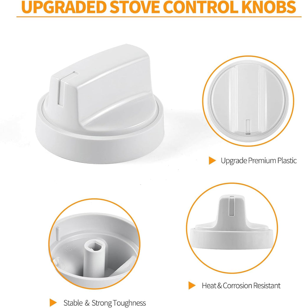 Update WB03X24952 191D8446 Stove Knobs Replacement for GE Stove Parts GE Range Parts JB625DK2WW JB645DK2WW White Plastic Burner Control Knobs Range Oven Cooktop Knobs White