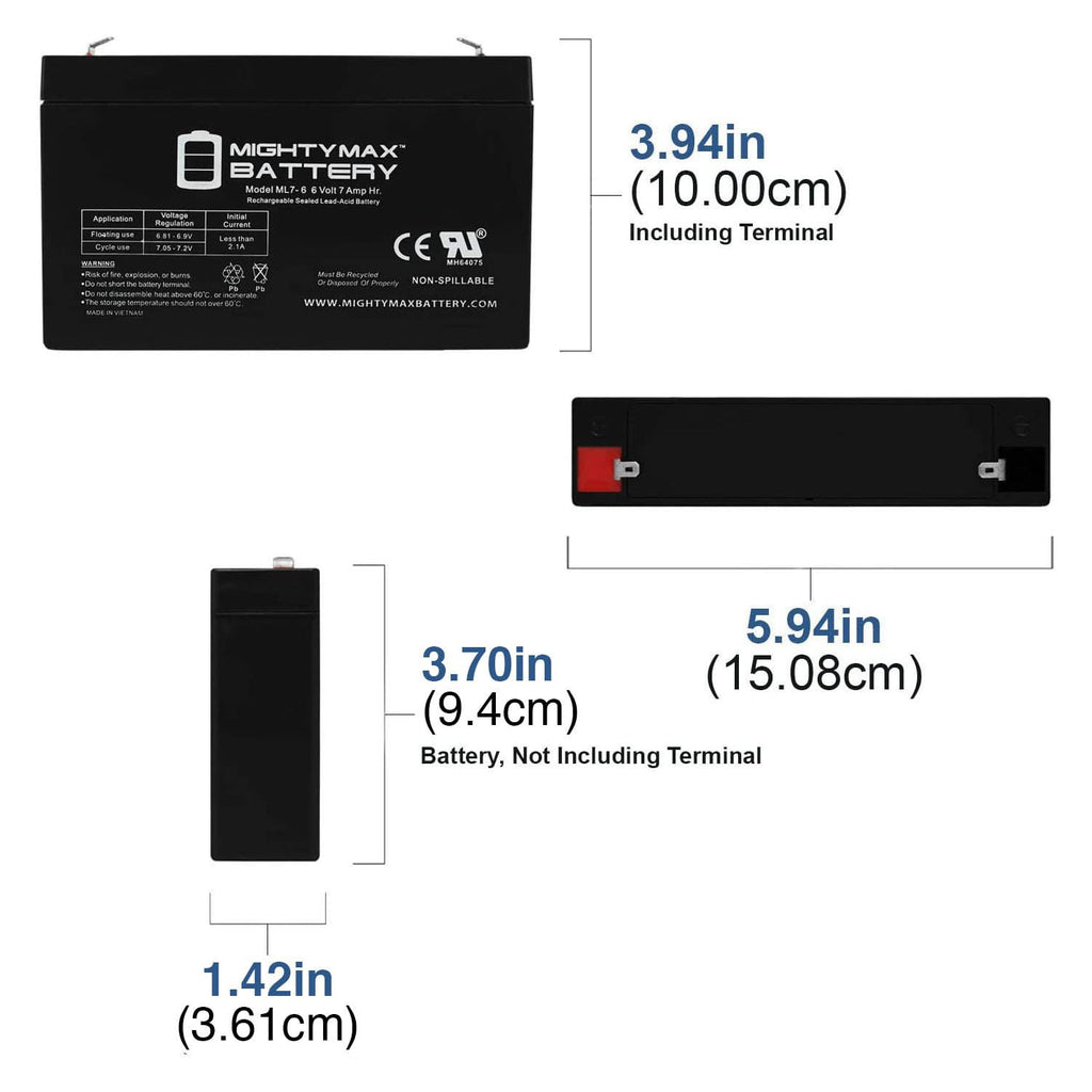 ML7-6 6V 7AH SLA Battery F1 Terminal - PACK OF 4