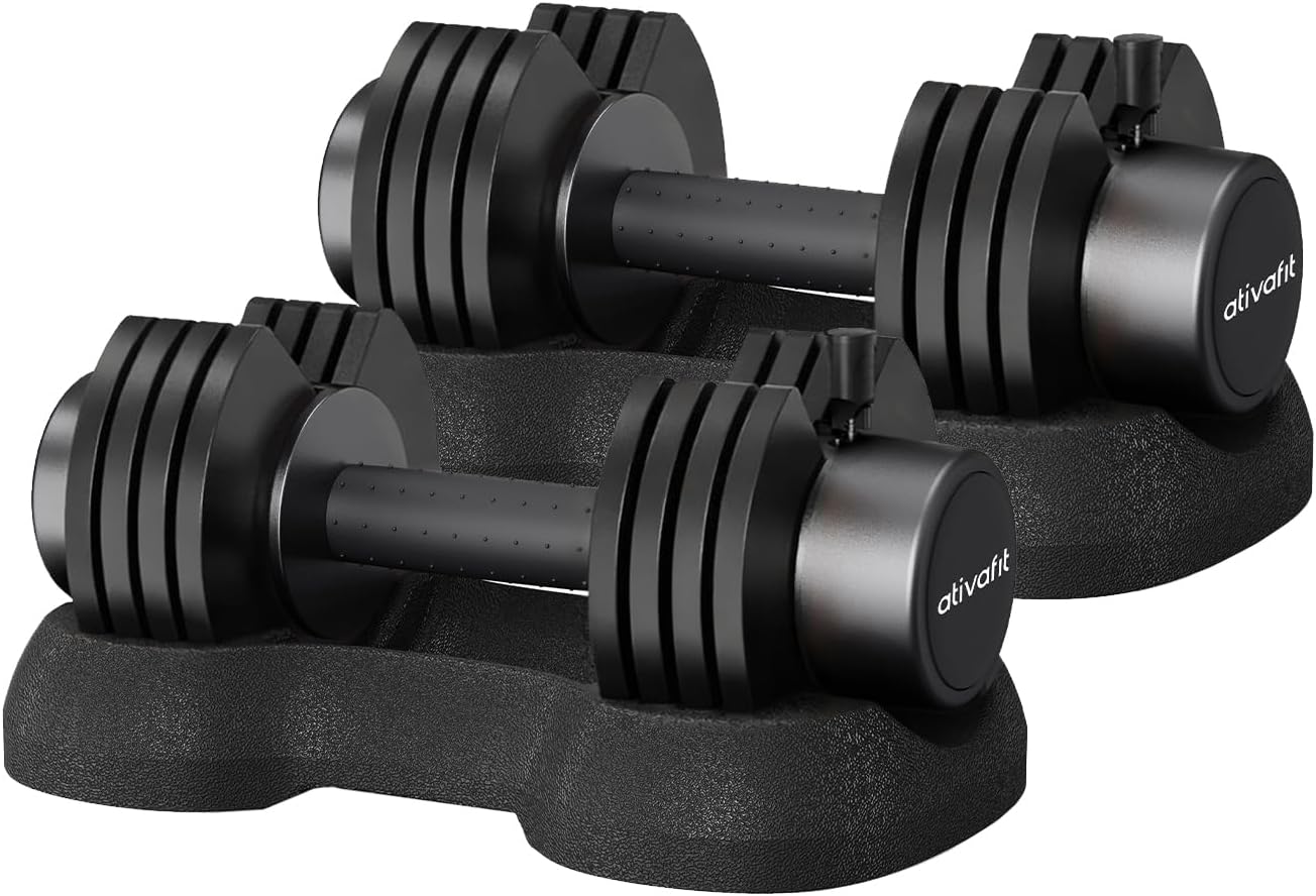 Adjustable Dumbbell Set of 2, 5–88LB Quick Dial Free Weights with Double Safety Lock, Anti-Slip Steel Handle &