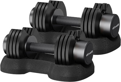 Adjustable Dumbbell Set of 2, 5–88LB Quick Dial Free Weights with Double Safety Lock, Anti-Slip Steel Handle &