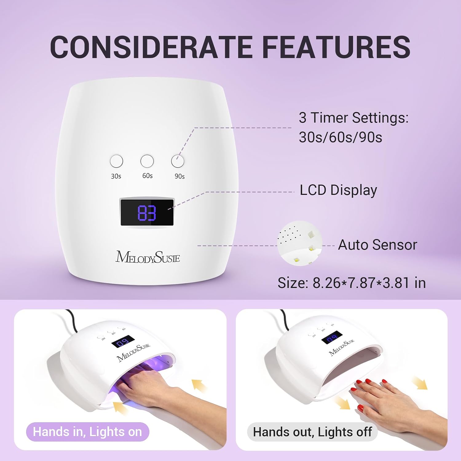 Detachable Base UV/LED Nail Lamp P-Plus30I for Hard Gel | 54W, 3 Timer Settings, Smart Sensor, LCD Display, 30 UV/LED