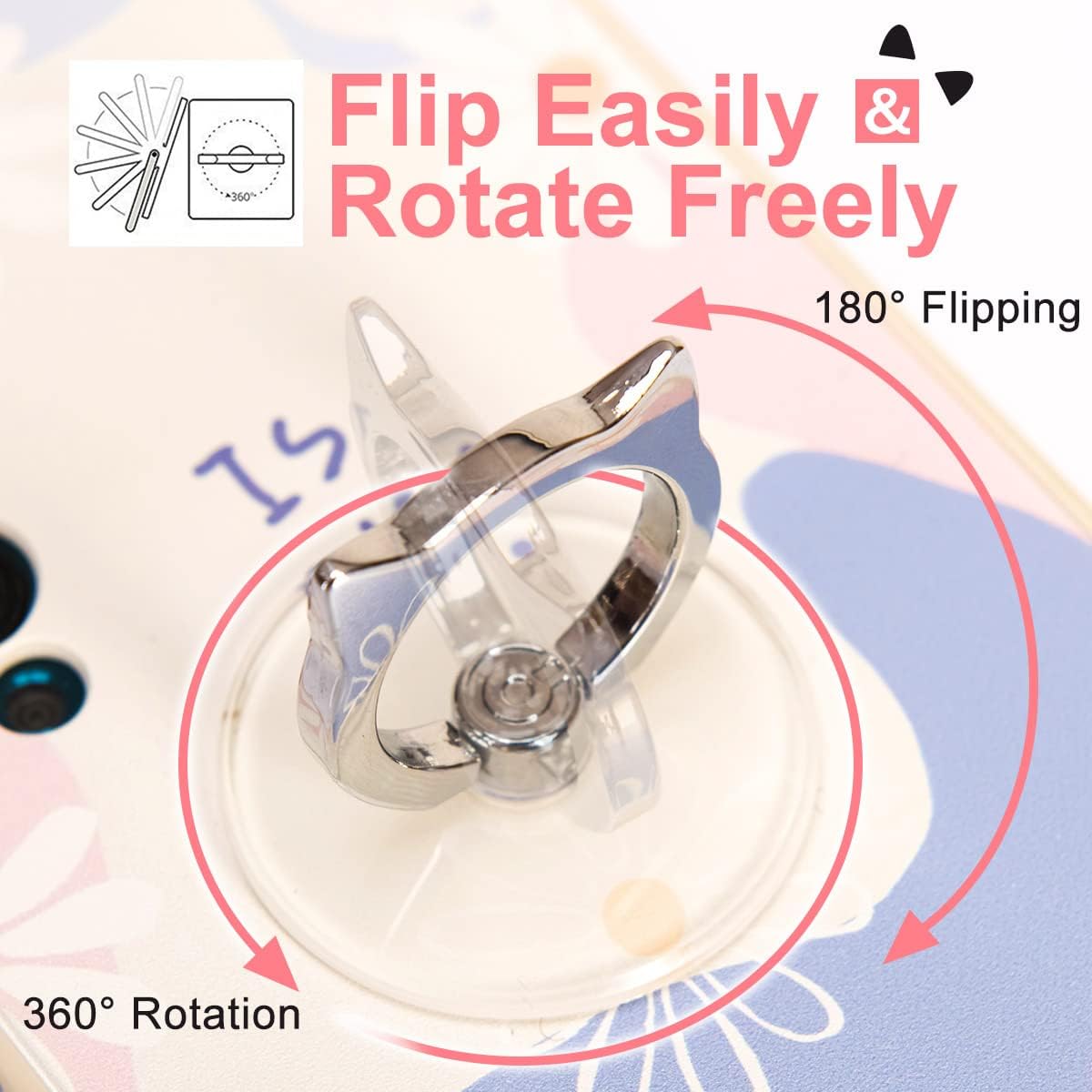 Cat Phone Ring Holder - EI Sonador Clear Cell Phone Ring Holder Transparent Stand Finger Grip (1 Silver + 1 Rose Gold