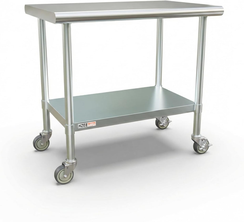Stainless Steel Table with Wheels 36x24 Inches 3ft for Prep & Work