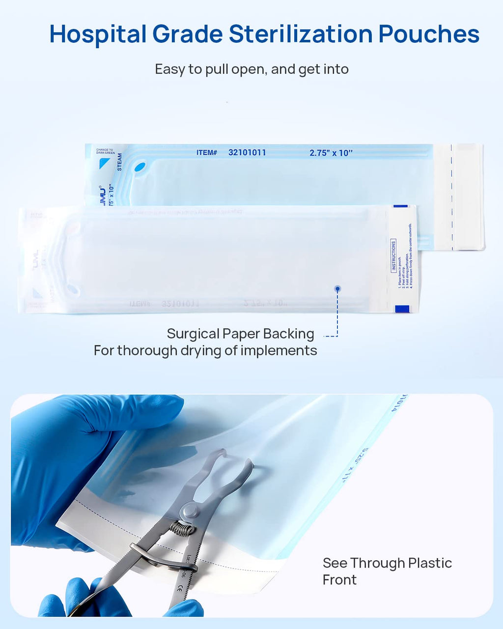Self Seal Sterilization Pouches 3.5" x 10", Sterilization Bags 200/Box