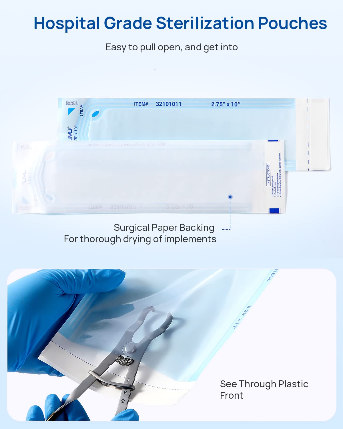 200 Self Sealing Sterilization Pouches, 2.25" x 5" Autoclave Bags | Color Changing Indicator, Latex-Free