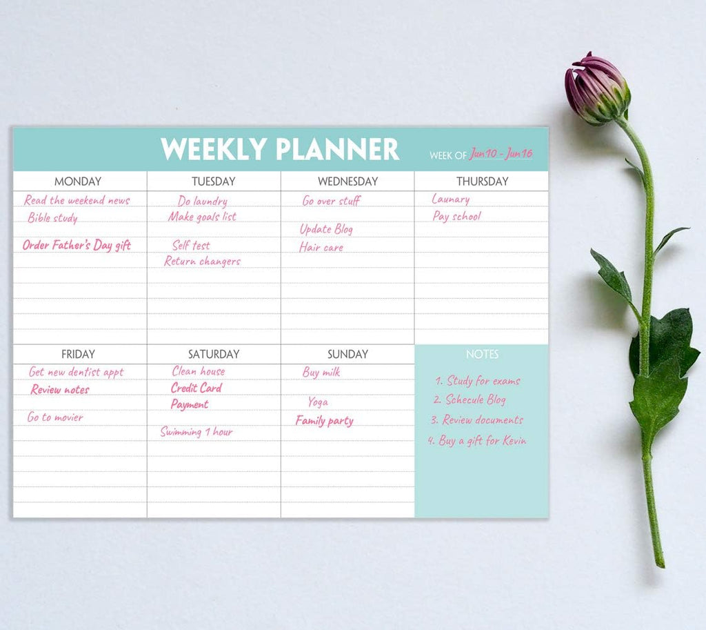 Weekly Planner Notepad - Tear Off Planning Pad with Daily Schedule & Calendar, 52 Sheets, 100gsm Paper, Undated