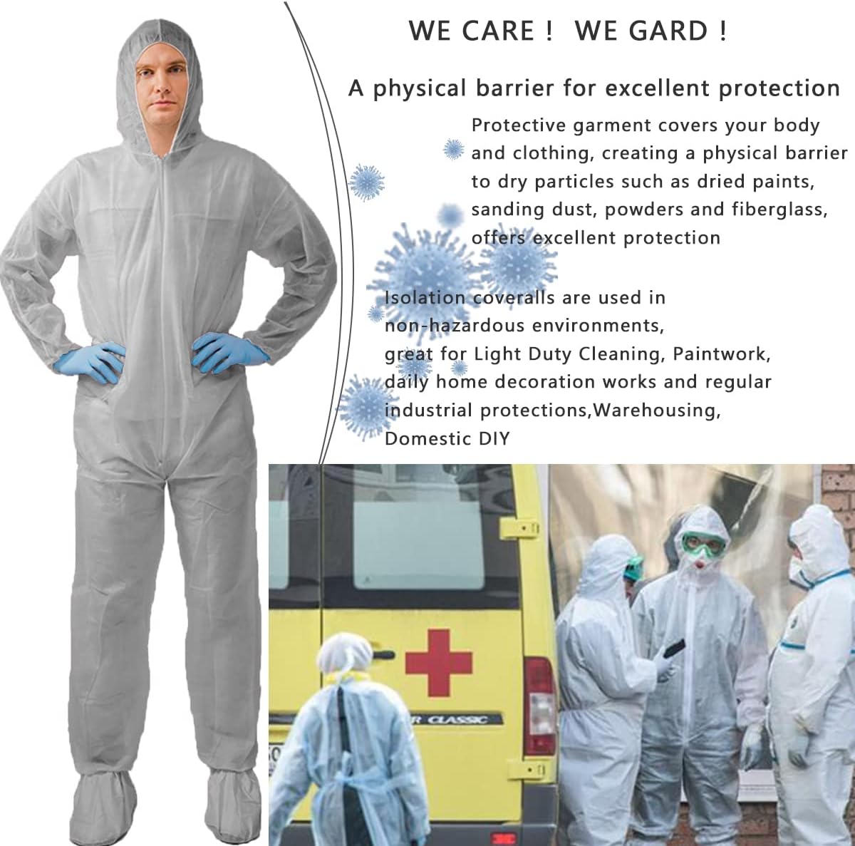 Hazmat Suits,10 Colors Options Disposable Protective Coveralls, Paint Suit with Elastic Wrists Ankles and Hood