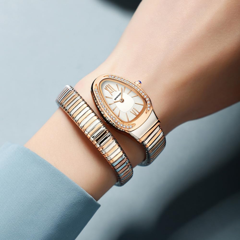 Snake Bracelet Watches for Women, Elegant Wrap Around Bangle Wristwatch, Fashion Jewelry Style Quartz Watch, Snake