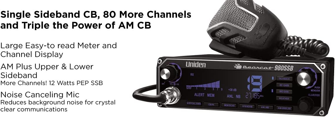 BEARCAT 980 40- Channel SSB CB Radio with Sideband NOAA WeatherBand,7- Color Digital Display PA/CB Switch and Noise