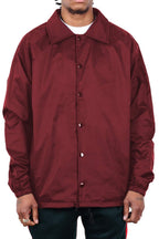 Men’s Coach Jacket – Classic Windbreaker Nylon Water Resistance Relaxed Fit Snaps Blank Coat CJ25 Burgundy 1XL