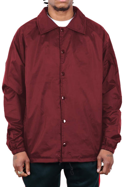 Men’s Coach Jacket – Classic Windbreaker Nylon Water Resistance Relaxed Fit Snaps Blank Coat CJ25 Burgundy 1XL