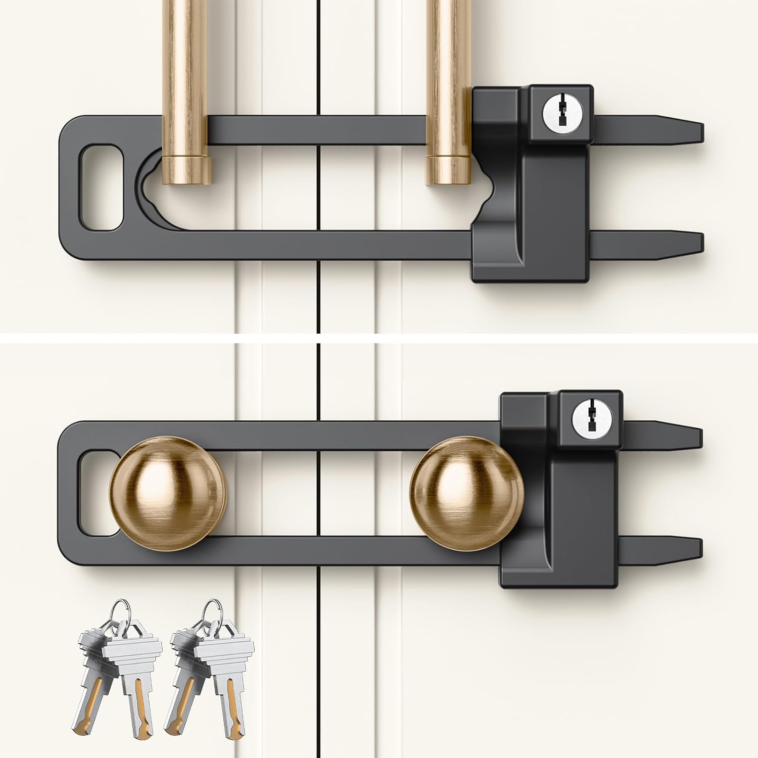 Keyed Cabinet Lock, 2 Locks 4 Keys, Key Alike, Childproof Drawer Latch | Metal lock to lockout double knobs and