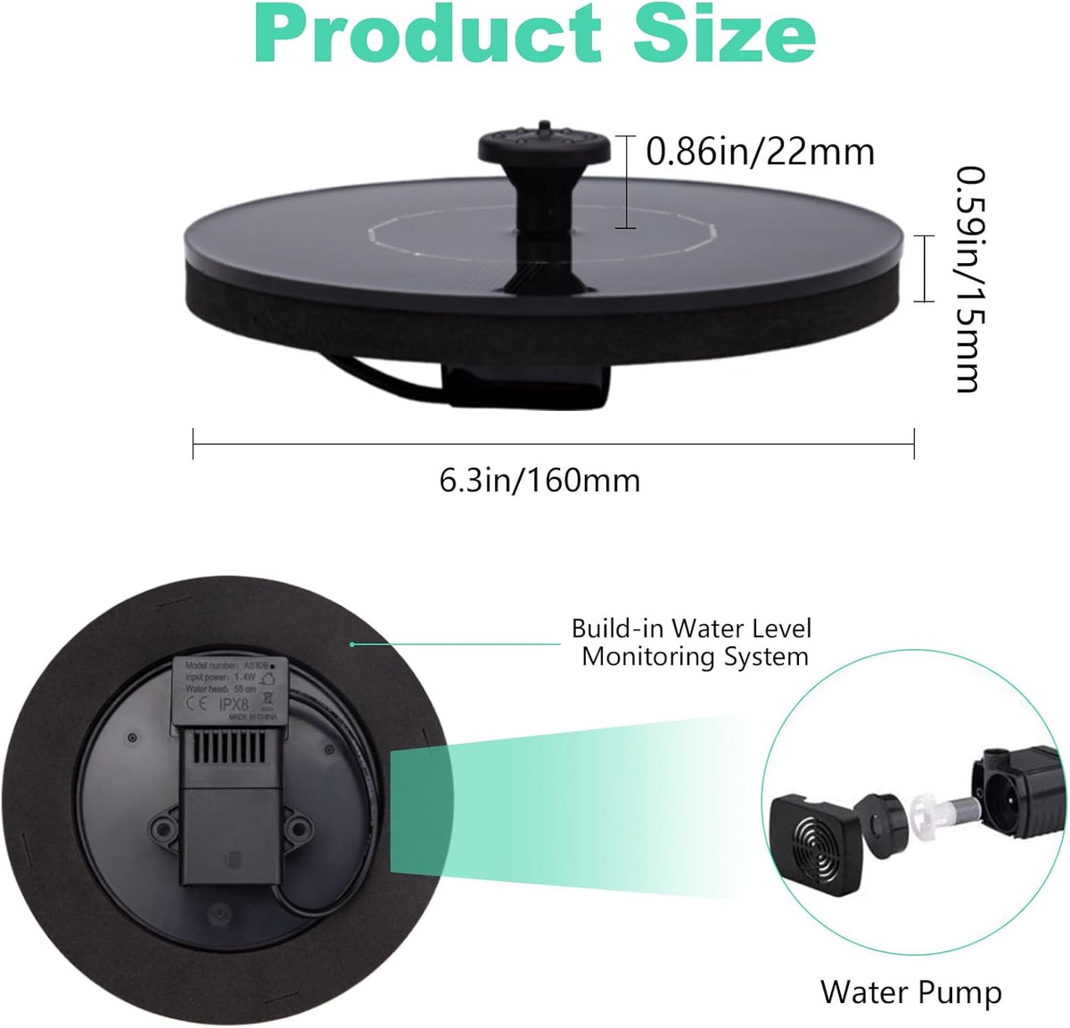 Solar Fountain, Floating Solar Water Pump for Bird Bath